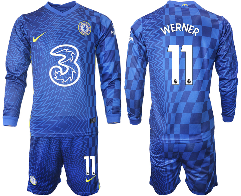 Men 2021-2022 Club Chelsea home blue Long Sleeve #11 Soccer Jersey